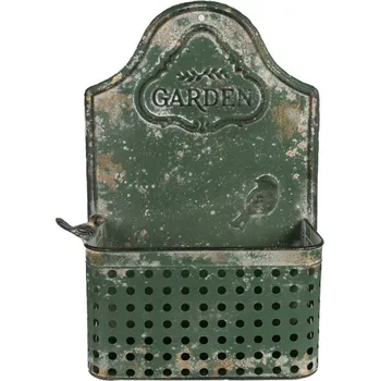 Obal na květináč Zelený kovový nástěnný květináč s ptáčkem a nápisem Garden – 29x13x45 cm
