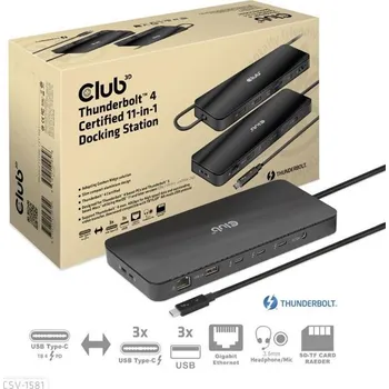 Club3D Dokovací stanice Thunderbolt 4 11v1, 3xUSB-C, 3xUSB-A, PD