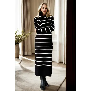 Dámské šaty Z3059 Dewberry Womens Striped Long Sleeve Knitwear Dress-BLACK dewberry černá 2726294