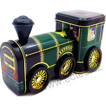 autíčko STEAM TRAIN LOCOMOTIVE EXPRESS plechová dóza zelená parní lokomotiva