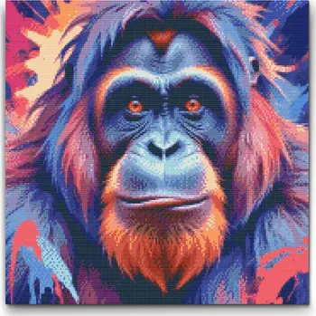 Diamantové malování Diamantové malování - Orangutan v odstínech červené a modré Velikost: 50x50cm, Rámování: Pouze srolované plátno, Diamanty: Čtvercové