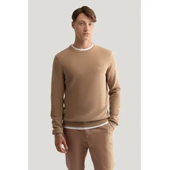 Pánský svetr SVETR GANT COTTON PIQUE C-NECK DARK KHAKI