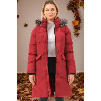 Dámská bunda Z6774 DEWBERRY WOMEN'S COAT-PLAIN BURGUNDY dewberry fuchsiová 2562695