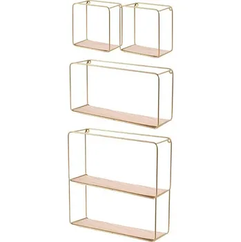 Obývací pokoj DOCHTMANN Sada 4 ks nástěnná police kov-dřevo, zlatá