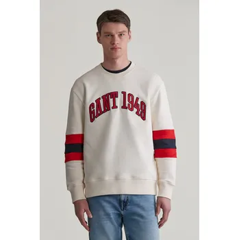 Pánské oblečení MIKINA GANT COLORBLOCK SLEEVE CNECK CREAM