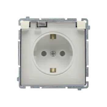 Elektrická zásuvka Simon Basic BMGSZ1B.01/12A Zásuvka Schuko 1 násobná (přístroj s krytem), s uzemněním, IP44, bez těsnění, průhledné víčko, 16 A / 250 V~, šroubové svorky béžová