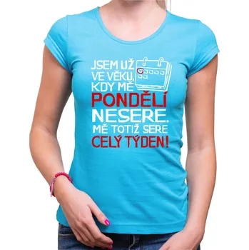 Pánské oblečení Vtipné tričko - PONDĚLEK, Barva látky tyrkysová modrá, Střih Dámsky, Velikost Dětské 122 cm/6let