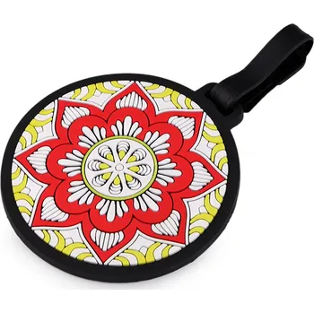 Náramek Jmenovka / visačka na kufr mandala, malé, 1 červená