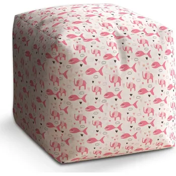 Taburet Taburet Kostka Růžové rybky a sloni: 40x40x40 cm - Sablio