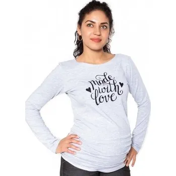 Těhotenský svetr Be MaaMaa Těhotenské triko dlouhý rukáv Made with Love - šedé - XL; XL (42)