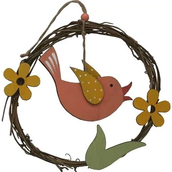 Velikonoční dekorace GOBA Velikonoční dekorace - Věneček z proutí, s ptáčkem, 17 cm