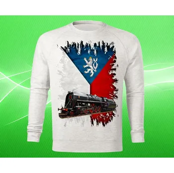 Pánská mikina mikina s lokomotivou I dámská XXL (mikina s vlakem světle šedý melír)