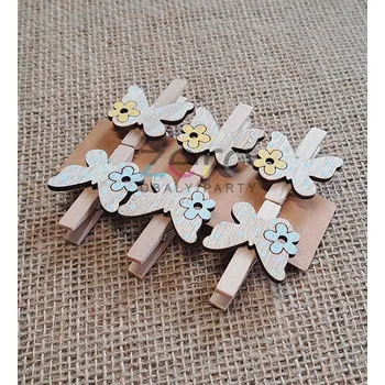 Kolíček dřevěný s 'motýlem' 3,5 cm (6 ks) - přírodní/barevný