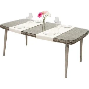 Zahradní stůl Zahradní ratanový stůl se sklem VICTORIA 180 x 100 cm (šedý)