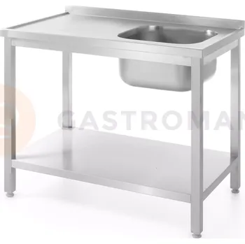 Nerezový stůl s jedním dřezem a policí - vpravo montovaný, 1000x600x850 mm | HENDI, Kitchen Line