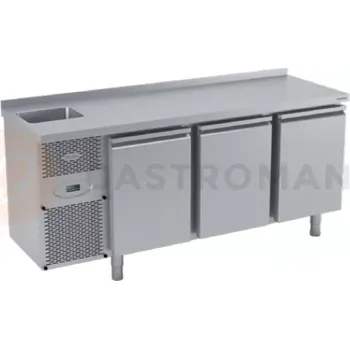 Chladicí stůl s agregátem, plnými dveřmi a dřezem 1825x600x850 mm | DORA METAL, DM-91003