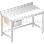 Stůl přístěnný z nerezové oceli s krájecí deskou, šuplíkem, se zadní lištou a okapovou lištou 1300x600x850 mm | DORA METAL, DM-S-3106