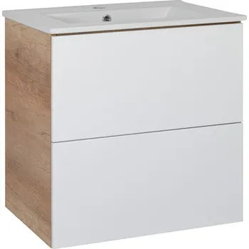 Koupelnový nábytek BPS-koupelny Koupelnová skříňka s keramickým umyvadlem Swing WOC 60, bílá/dub country