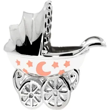 Kočárek pro panenku Stříbrný kočárek pro holčičku, peřinka s rytinou Kočárek: bez rytiny