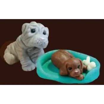 Výroba svíčky Pejsek šarpej + ohrádka se štěňátky, cukrové figurky, zelený | MAGMART, ZPS02