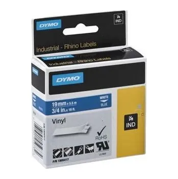 Pásek do tiskárny Dymo, originální páska do tiskárny štítků, 1805417, bílý tisk/modrý podklad, 5,5m, 19mm, RHINO vinylová profi D1