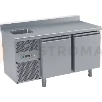Chladicí stůl s agregátem, plnými dveřmi a dřezem 1325x700x850 mm | DORA METAL, DM-91002