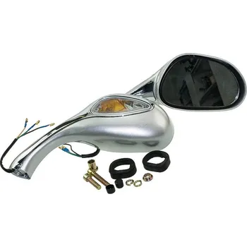 Zrcátko pro motocykl zrcátka zpětná skútr moto s blikači - sada L+P stříbrné