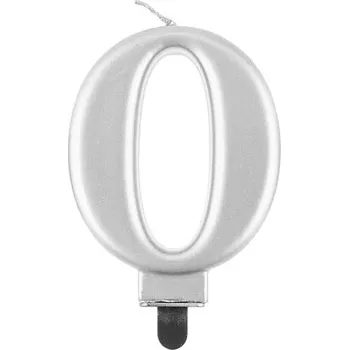 Narozeninová svíčka na dort - 0 - metalická stříbrná - 8 cm