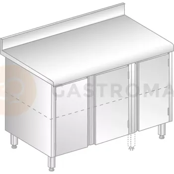 Nerezový dřez Stůl přístěnný z nerezové oceli se 2 skříňkami, zadní lištou a okapovou lištou 1600x600x850 mm | DORA METAL, DM-S-3125