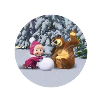 Jedlá dekorace na dort MÁŠA, MEDVĚD a sníh, VARIANTA Jedlý papír 559