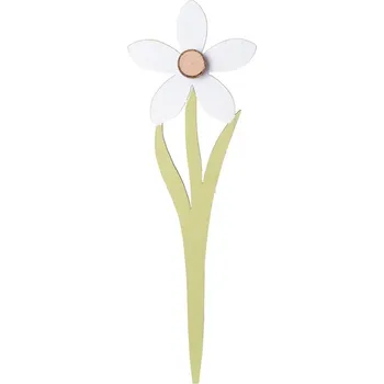 umělá květina Dekorace dřevěná jarní květina, bílá, zelená 100x310mm 23 gram