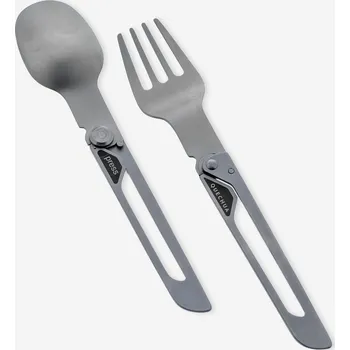 Kempingové nádobí QUECHUA NEREZOVÝ SKLÁDACÍ PŘÍBOR MH 500 (VIDLIČKA, LŽIČKA) ŠEDÁ