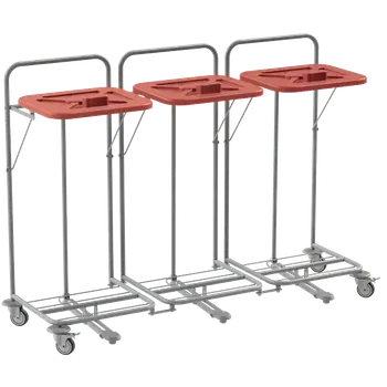 Odpadkový koš VK 120 - 3N vozík na třídění odpadu a prádla, nožní otevírání plast - VK - červený