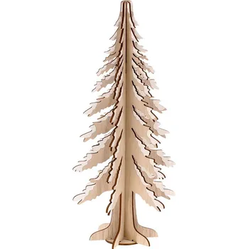Vánoční ozdoba Autronic Strom, dřevěná dekorace, barva přírodní s bílými kraji ac7162