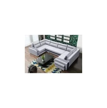 Sedací souprava FALCO Sedací souprava Assan U rozkládací s taburetem a barem světle šedá