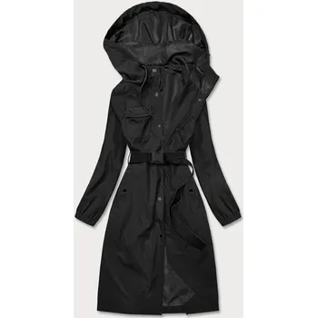 Dámský kabát Černý dlouhý kabát s páskem (AG5-019) odstíny černé XXL (44)