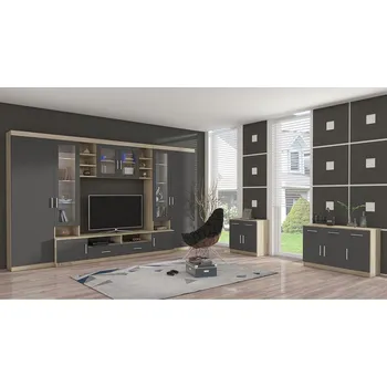 Obývací stěna Obývací stěna PARIS | 340 cm + 2x komoda v ceně | sonoma/grafit MDF