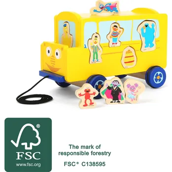 Dřevěná hračka Small Foot Tahací autobus Sezame otevři se!