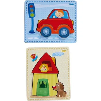 Puzzle Haba Dřevěné puzzle dům a auto