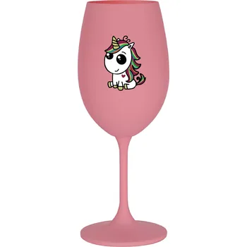 Sklenice DUHOVÝ JEDNOROŽEC - růžová sklenice na víno 350 ml