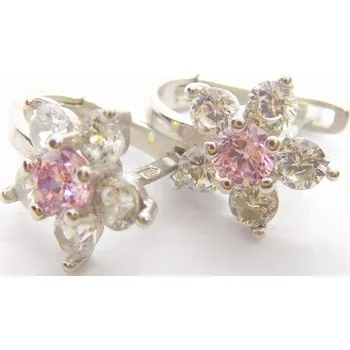 Náušnice Klenoty Budín Dámské/dívčí náušnice se zirkony a růženíny z bílého zlata 585/1,50gr H220 (Klenoty Budín Dámské/dívčí náušnice se zirkony a růženíny z bílého zlata 585/1,50gr H220)