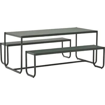 Zahradní sestava Tmavě zelený kovový zahradní set stolu a lavic Kave Home Sotil