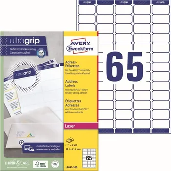 Samolepící etiketa Mini etikety AVERY bílé 38,1 x 21,2 mm A4 - L7651-100