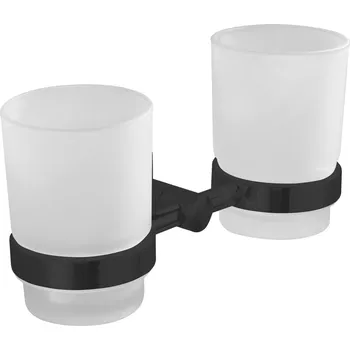 Dávkovač mýdla SAMBA dvojitý držák skleniček, mléčné sklo, černá