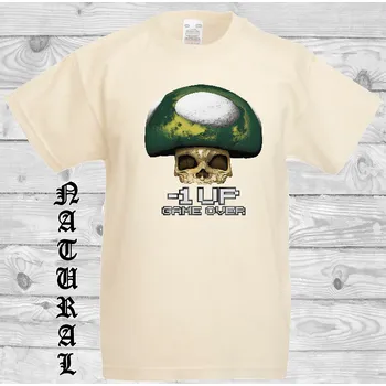 Chlapecké tričko detske-levne-bavlnene-tricko-potisk-mushroom-gameover Barva: Natural - přírodní, velikost: 140