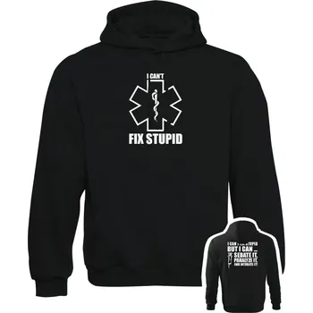 Pánská mikina Mikina s kapucí I CAN'T FIX STUPID - černá