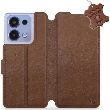 Pouzdro na mobilní telefon Kožené flip pouzdro Mobiwear - Xiaomi Redmi Note 13 4G - Hnědé (Kožené knížkové pouzdro, obal, kryt na mobil Xiaomi Redmi Note 13 4G, Hnědé, materiál Genuine Leather, ochrana 360°, stojánek, silikonová vanička, magnetické zavírání)