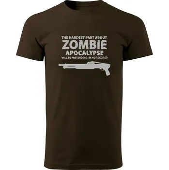 Pánské tričko Tričko Zombie Apocalypse Shotgun FORT - hnědá