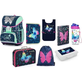 Školní batoh Školní sada set 8ks PREMIUM Motýl batoh, penál, sáček, kufřík, zástěrka, box na sešity, na svačinu, láhev 9-11722/08