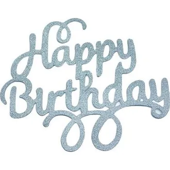 Dortová svíčka Stříbrný zápich - topper na dort Happy Birthday 14 cm - Dortmarket